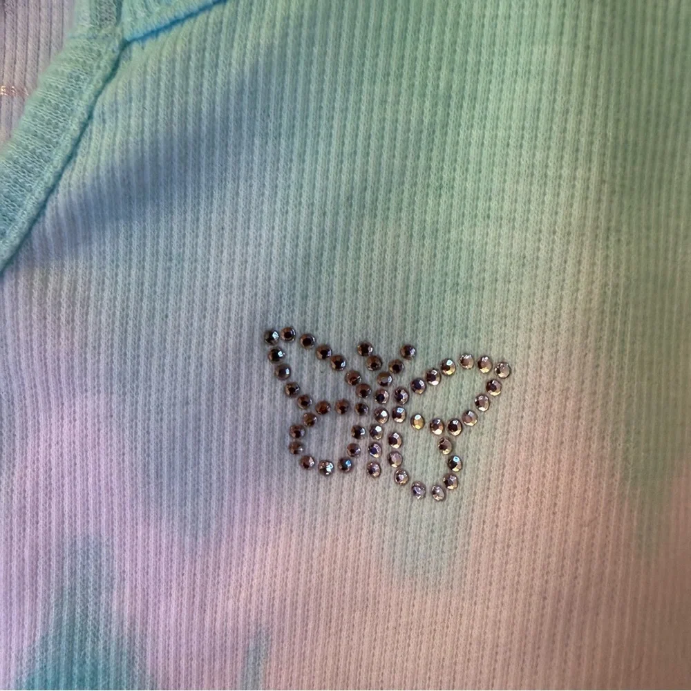 Justice Mint and White Top with Rhinestone Butterfly
